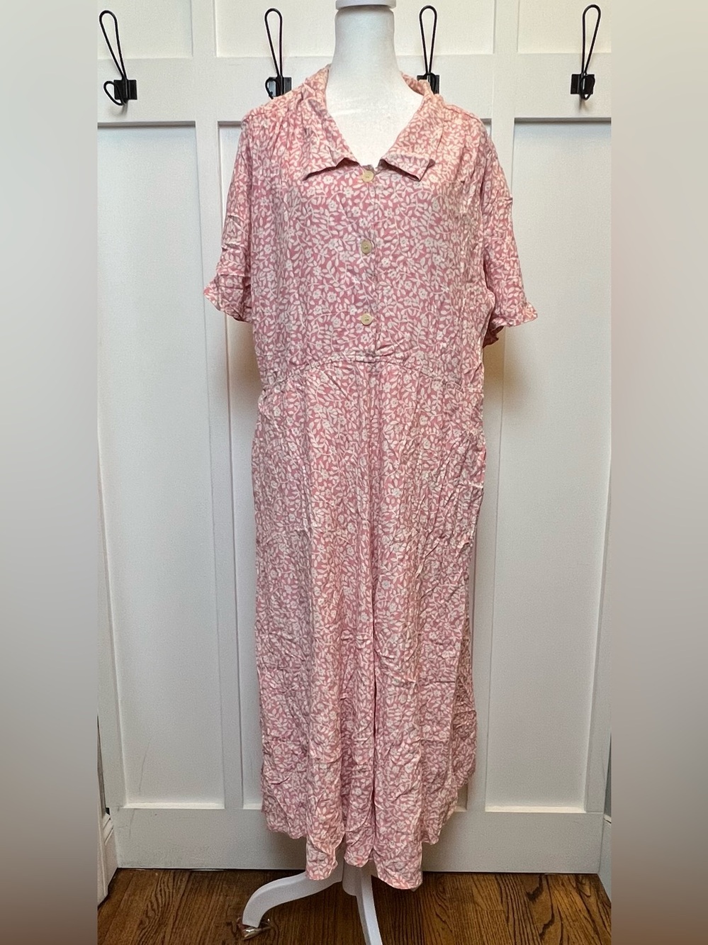 VTG 80s 90s Floral Print Midi Dress Collar Pink Carol Anderson Size 14 USA MADE